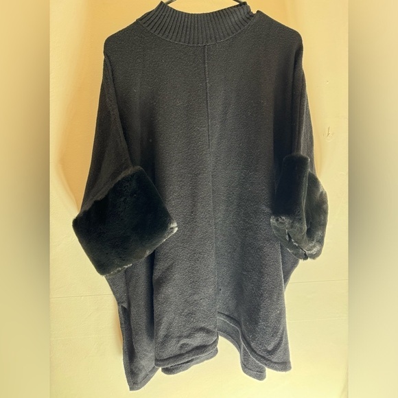 Alfani Classic Faux Fur Trim Plus Oversized Boho Chic Poncho Sweater xl 12/14/16 - Picture 3 of 9